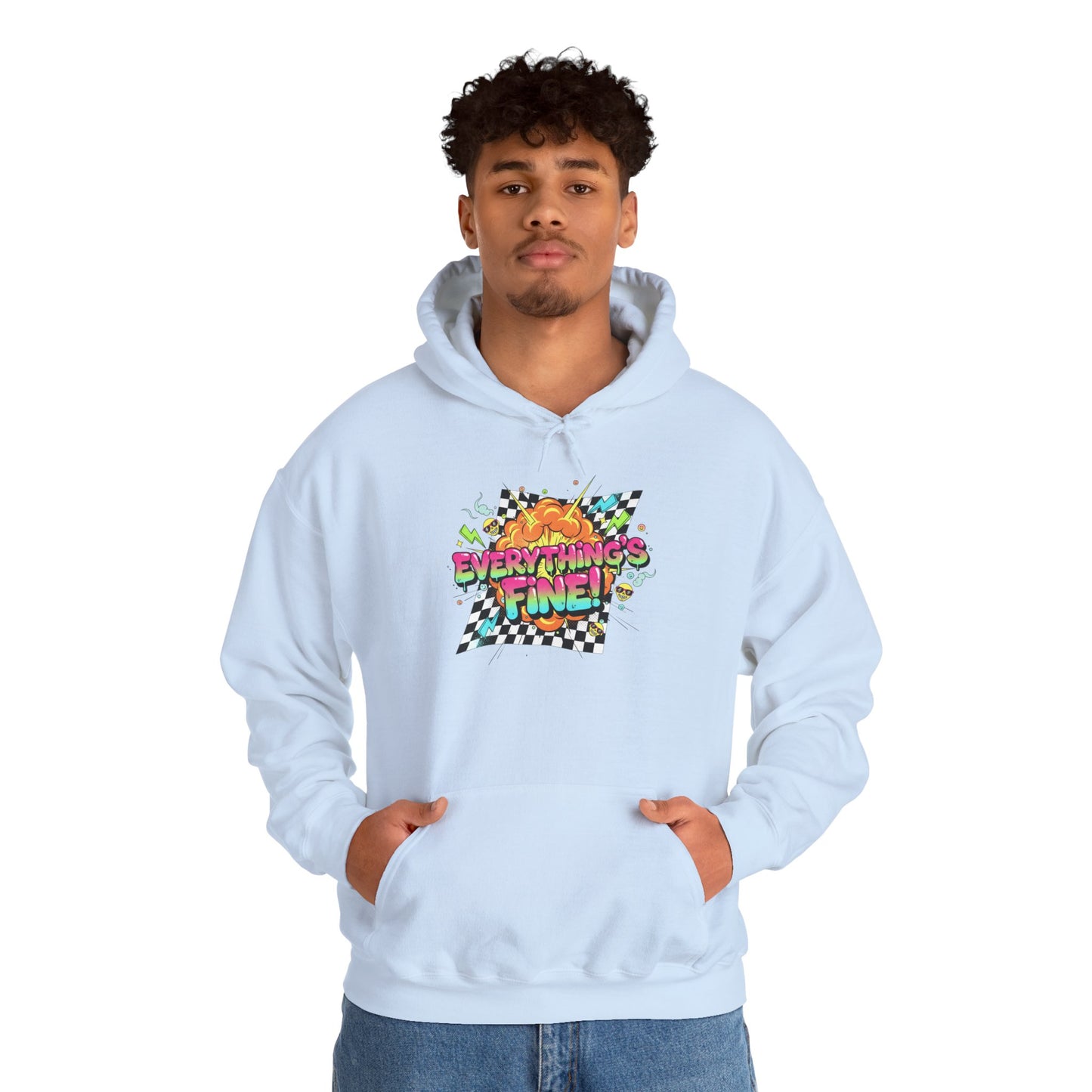 Crash Out Meltdown Graphic Hoodie | neon checkerboard, skate graffiti