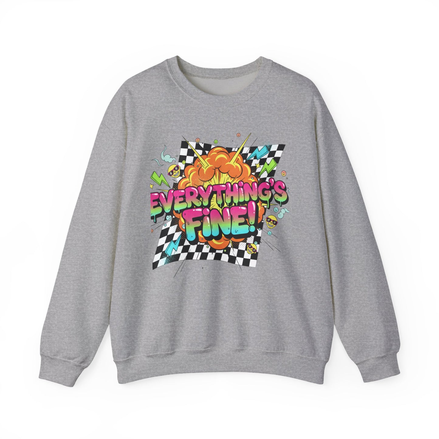 Everything’s Fine! Crewneck Sweatshirt | neon graffiti, meltdown design