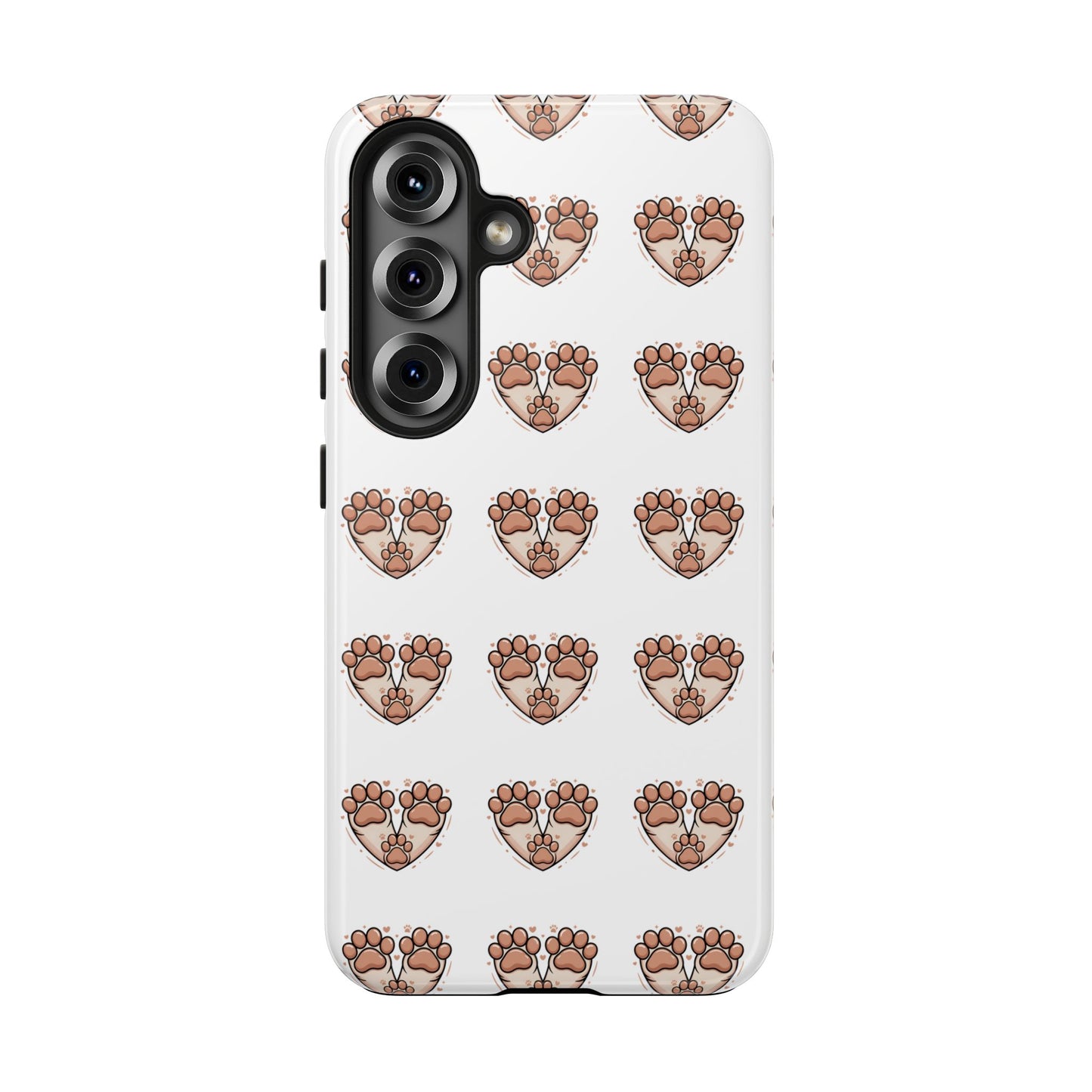 Paw Heart Tough Phone Case — Cute Cat & Dog Paw Print Pattern