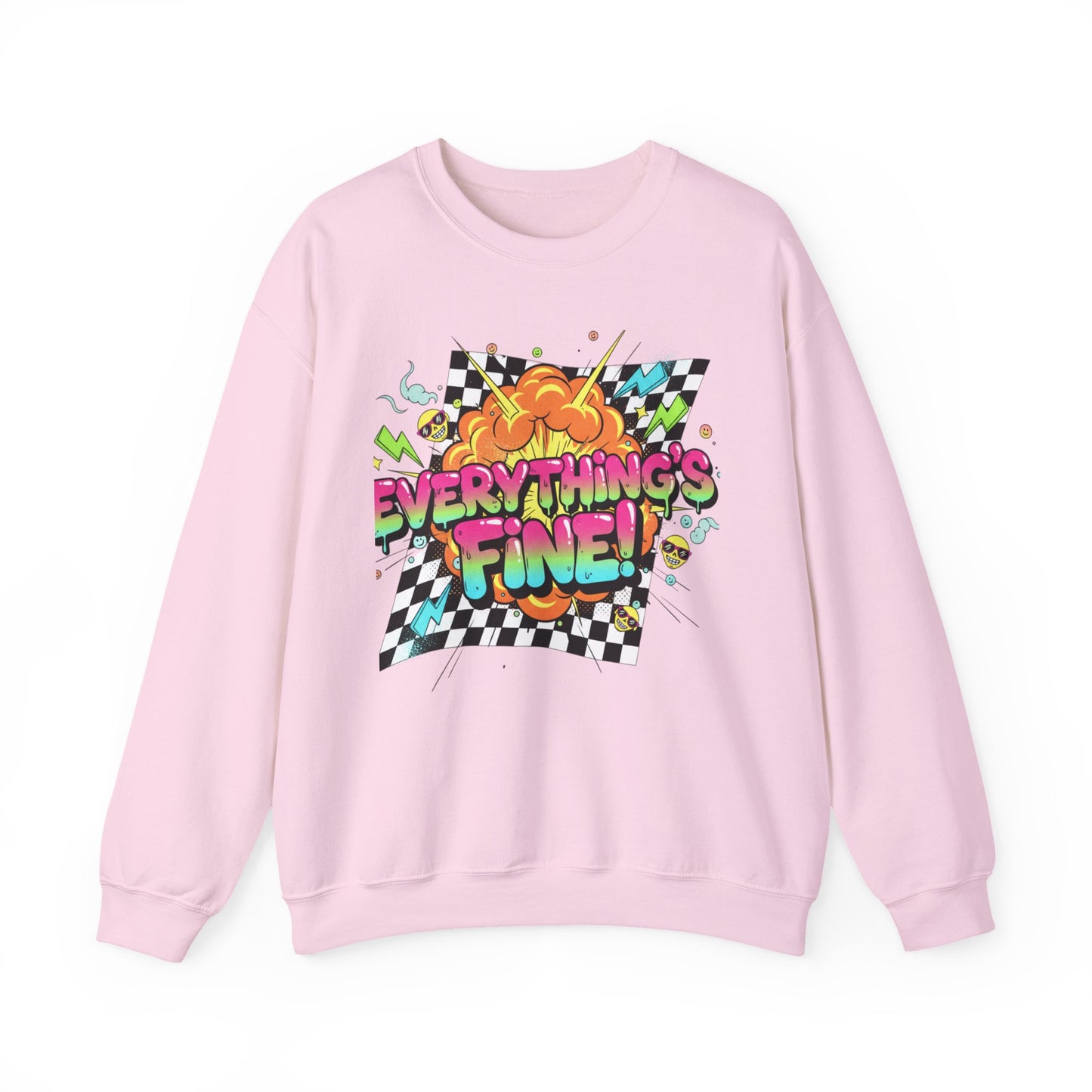 Everything’s Fine! Crewneck Sweatshirt | neon graffiti, meltdown design