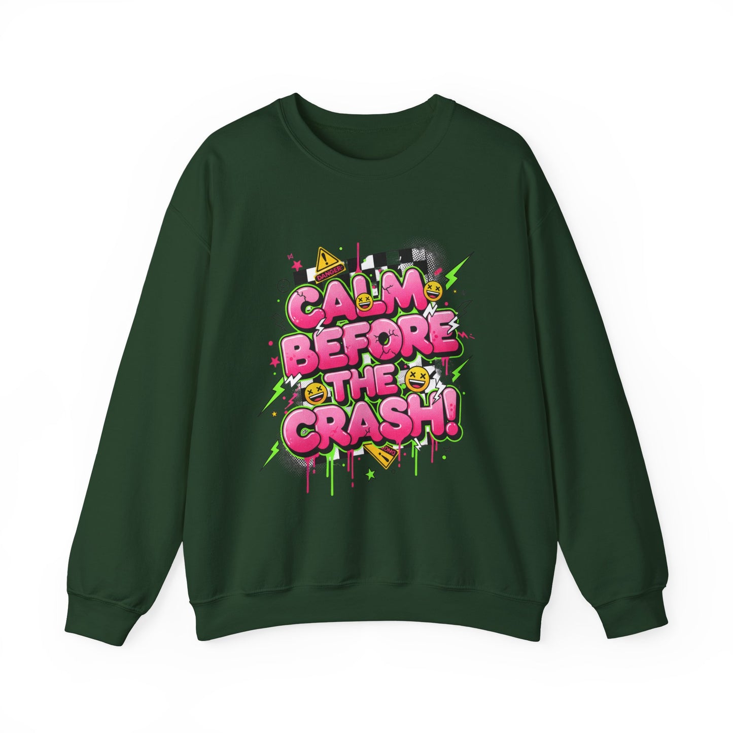 Calm Before the Crash Crewneck Sweatshirt | neon graffiti, meltdown streetwear
