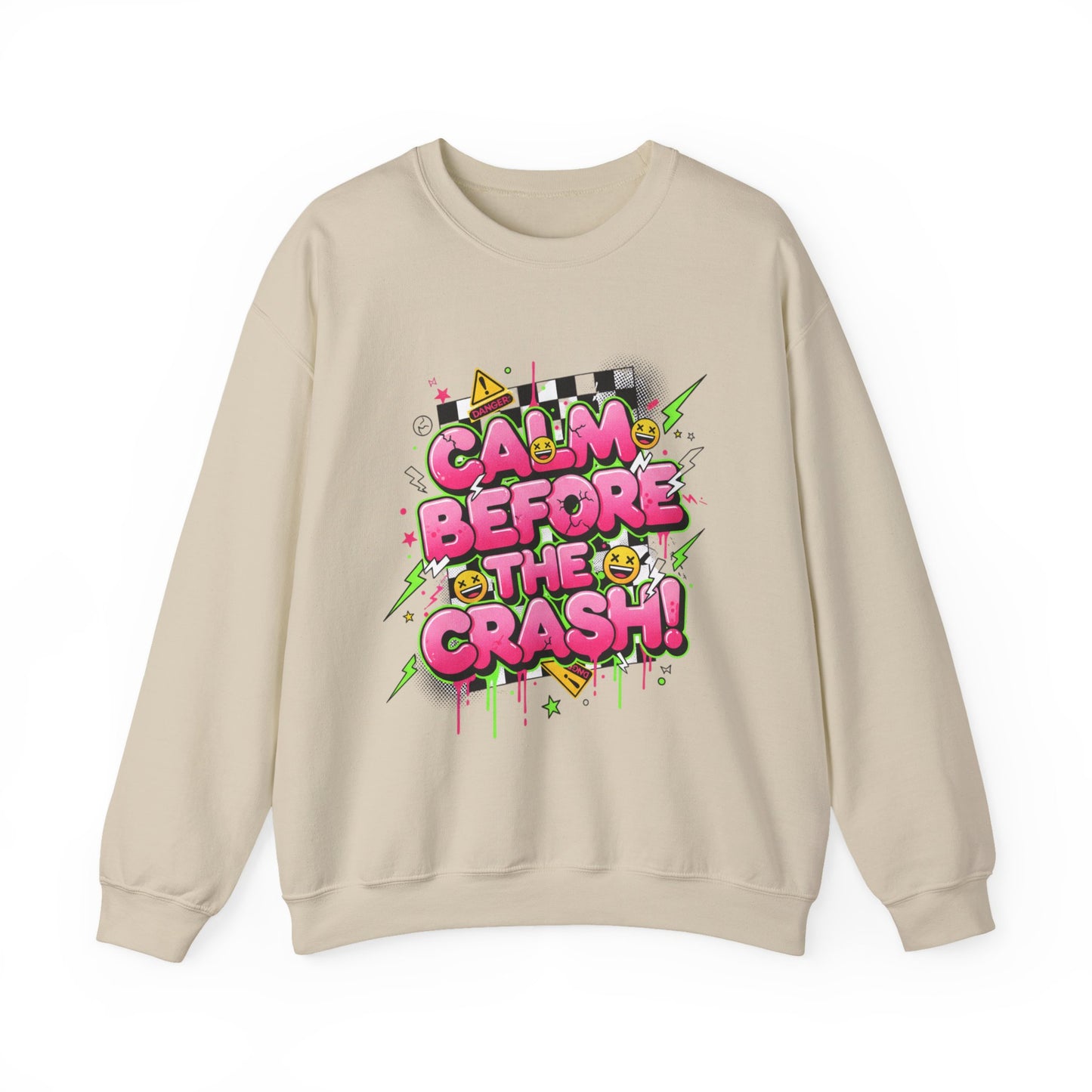 Calm Before the Crash Crewneck Sweatshirt | neon graffiti, meltdown streetwear
