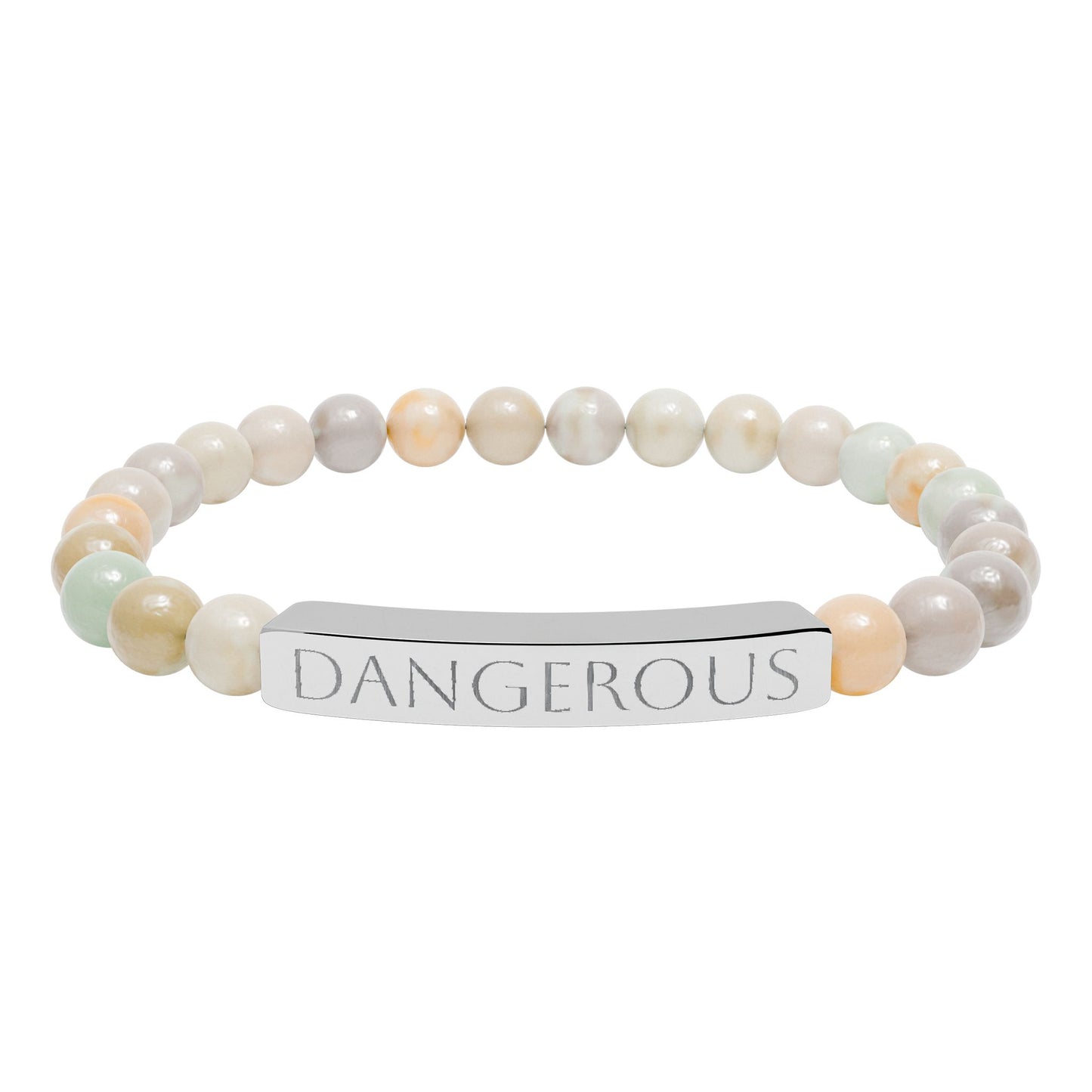 Natural Stone Stretch Bar Bracelet — "Dangerous" Engraved