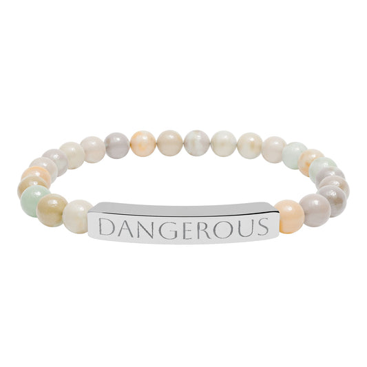 Natural Stone Stretch Bar Bracelet — "Dangerous" Engraved