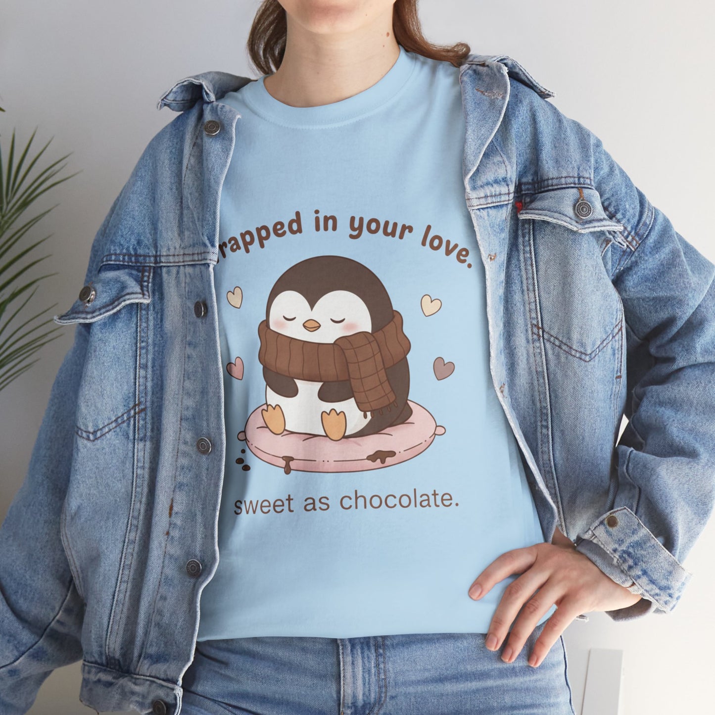 Penguin 'Wrapped in Your Love' Tee — Cute Valentine Chocolate Shirt