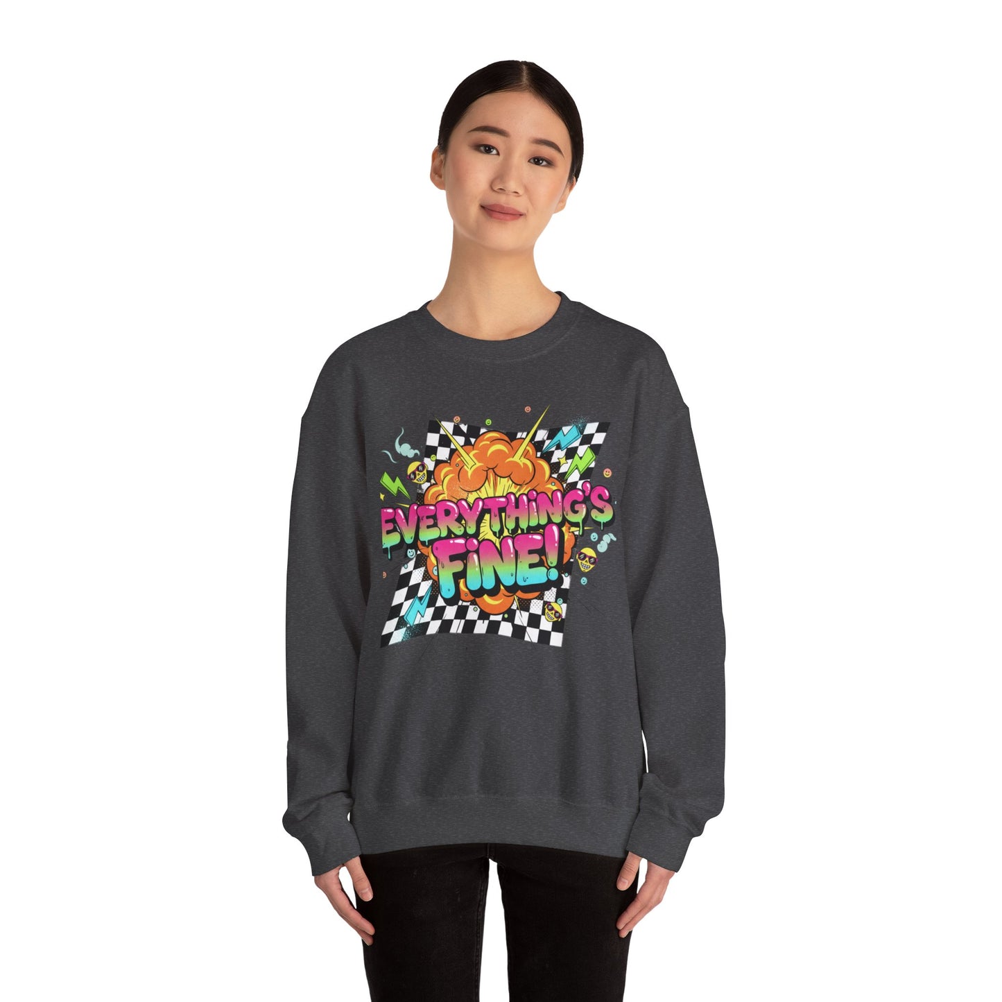 Everything’s Fine! Crewneck Sweatshirt | neon graffiti, meltdown design