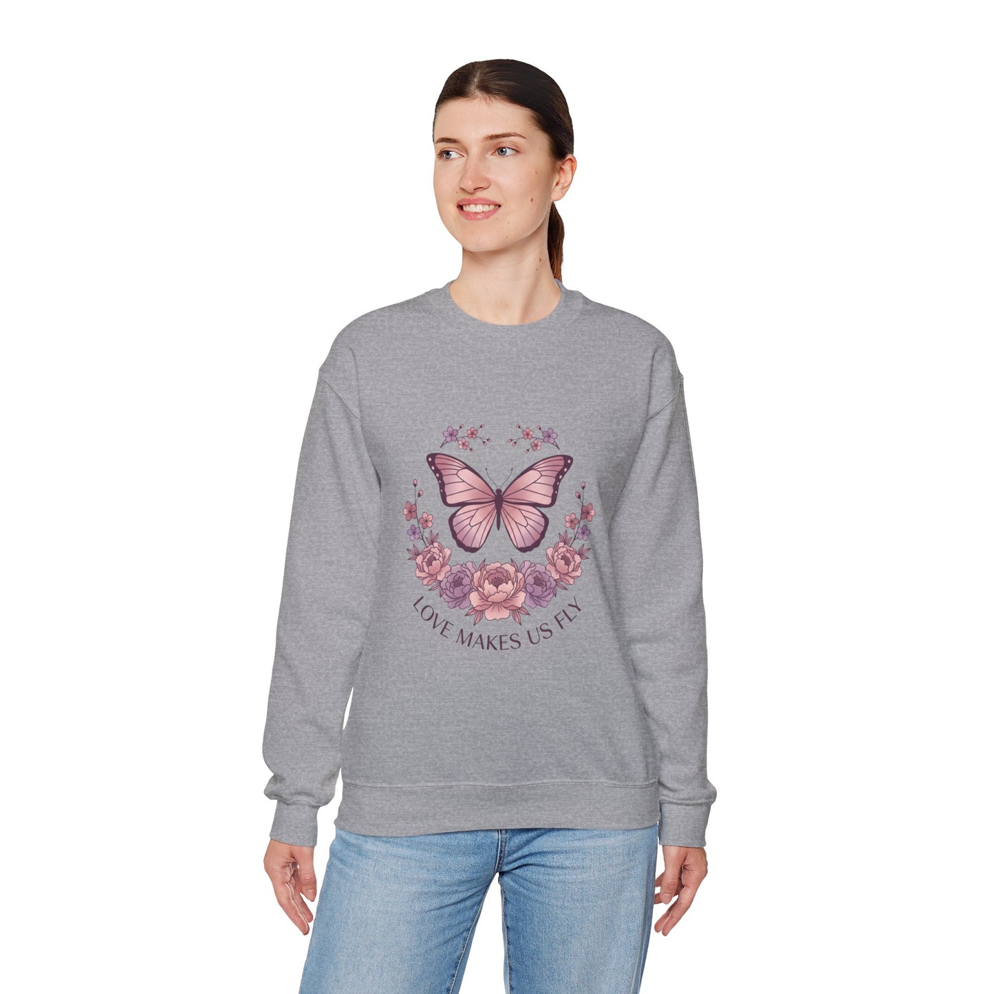 Love Makes Us Fly Butterfly & Flower Sweatshirt