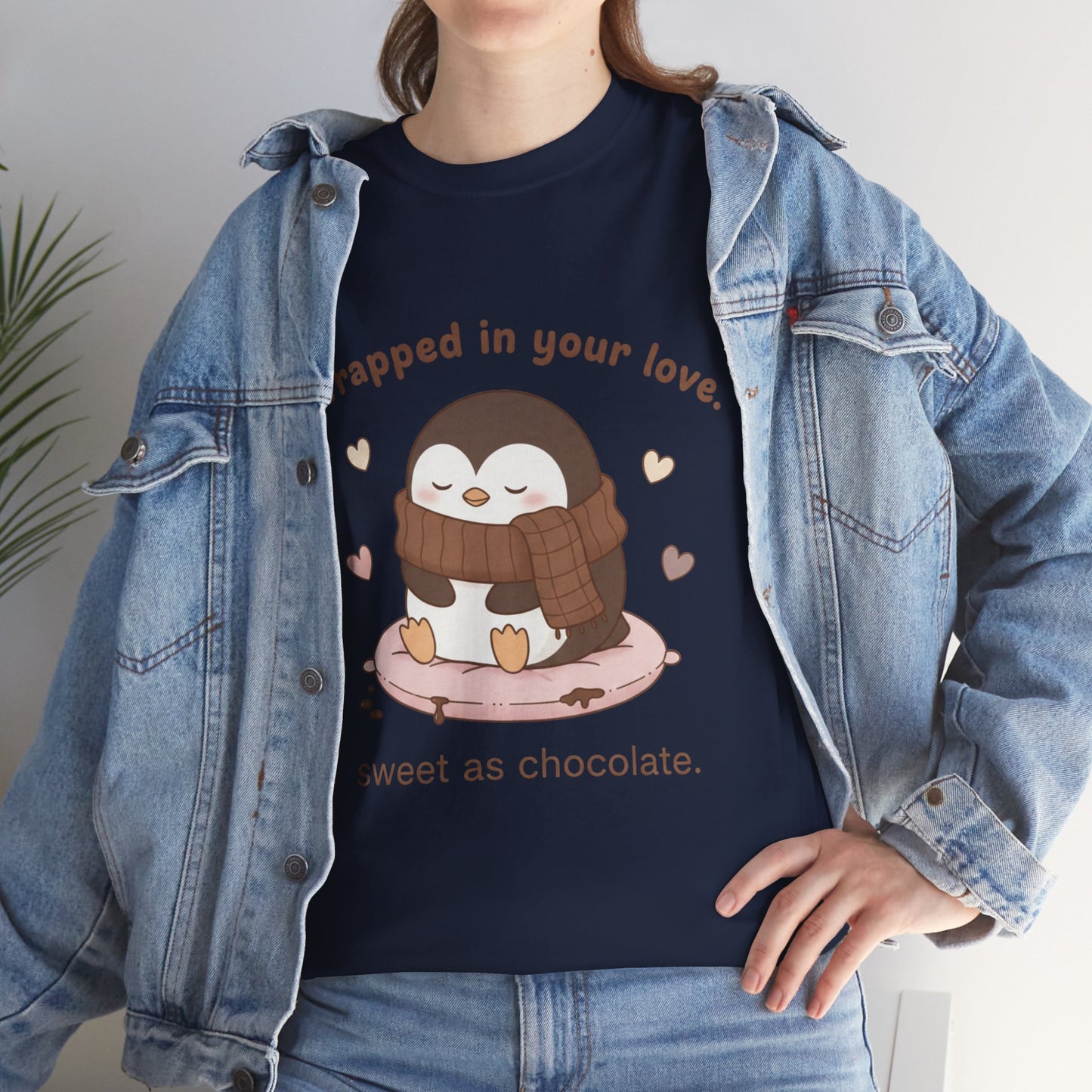 Penguin 'Wrapped in Your Love' Tee — Cute Valentine Chocolate Shirt