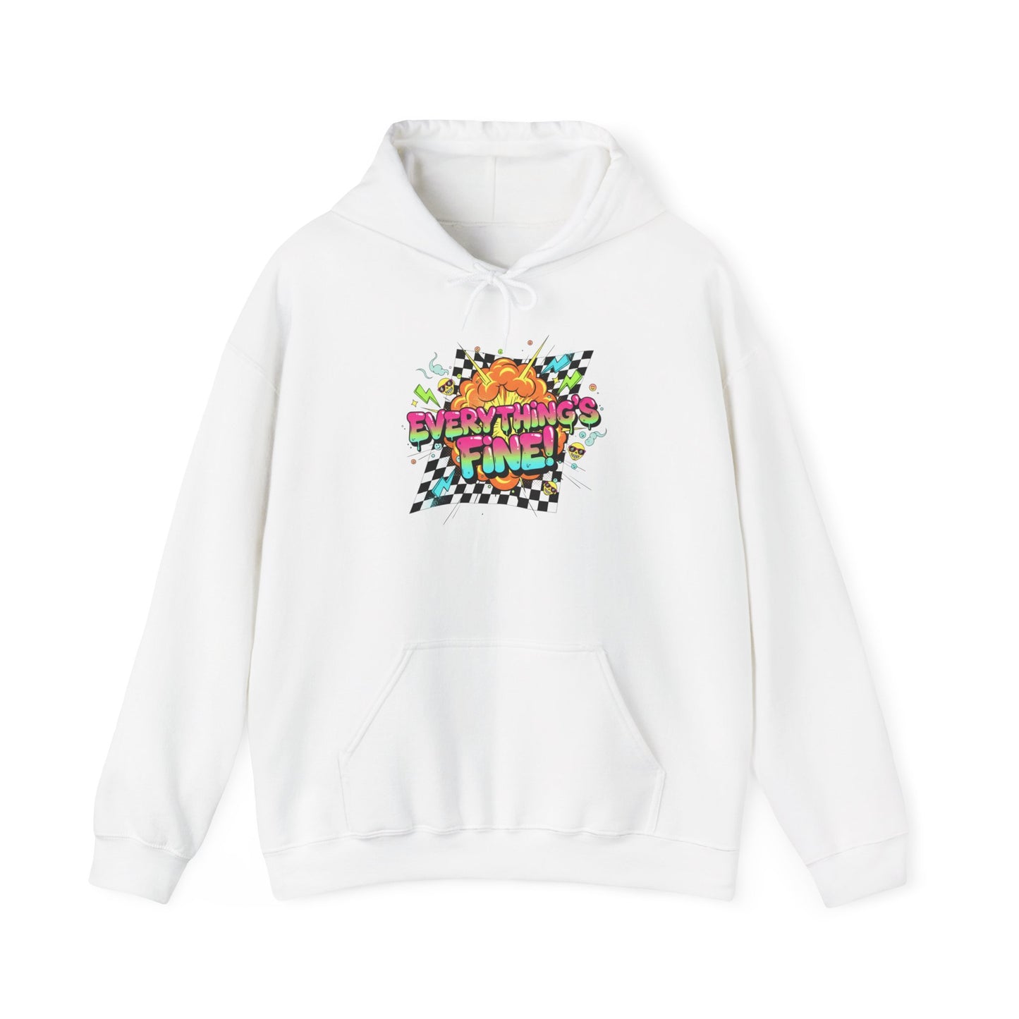 Crash Out Meltdown Graphic Hoodie | neon checkerboard, skate graffiti