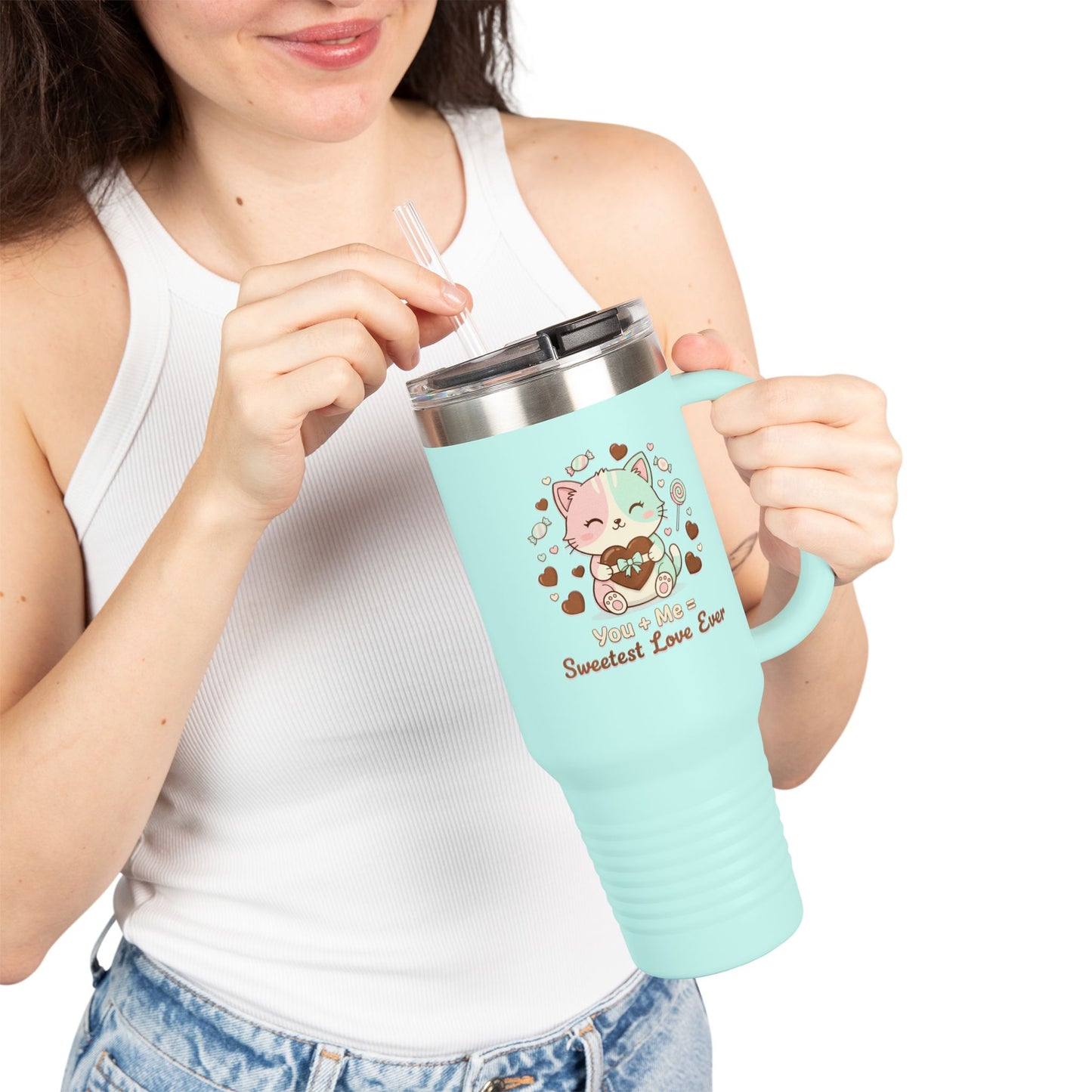 40oz Insulated Travel Mug — Cute Cat "You're Mine Sweetest Love Ever" Thermal Tumbler