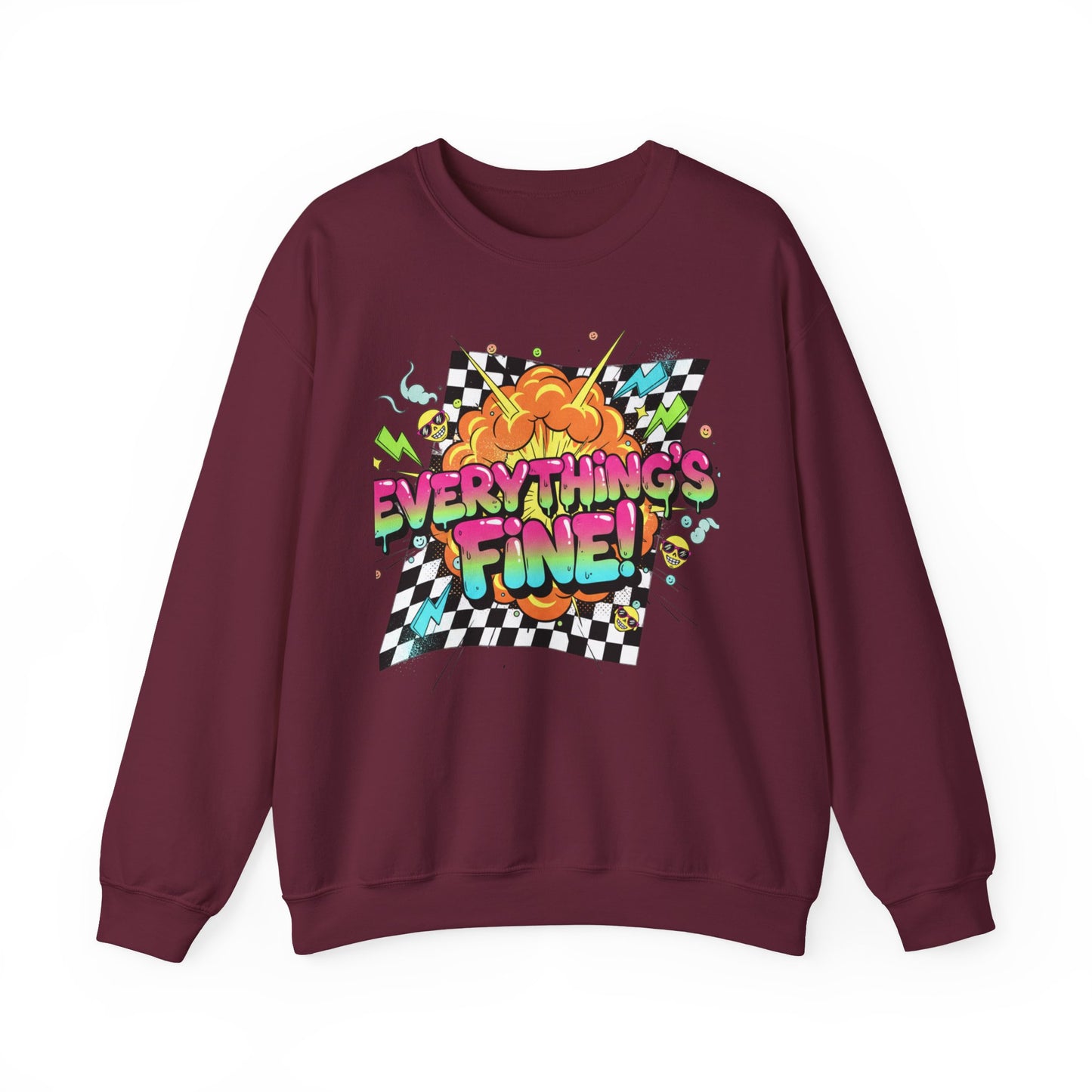 Everything’s Fine! Crewneck Sweatshirt | neon graffiti, meltdown design