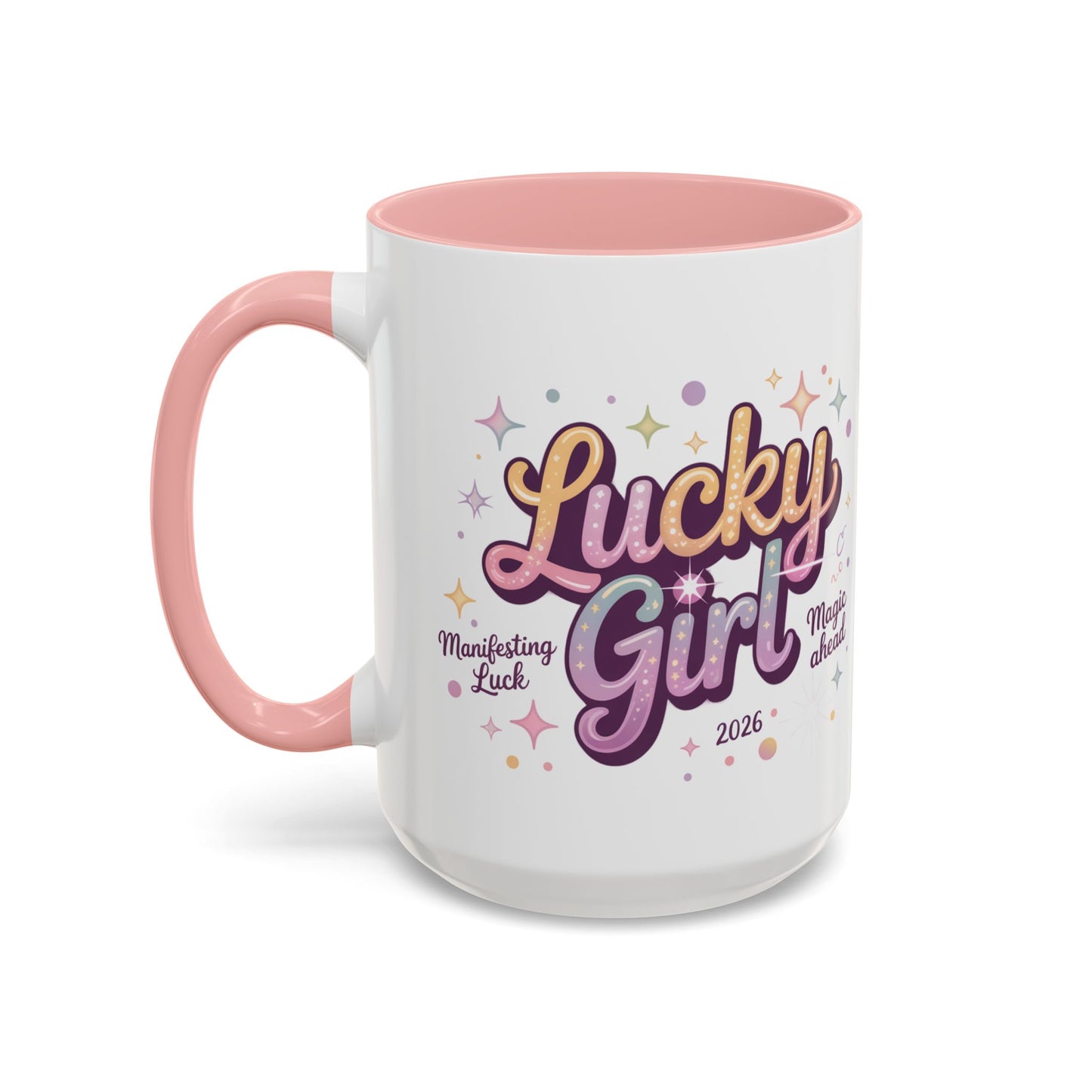 Lucky Girl Accent Coffee Mug — Cute Retro Sparkle Design (11/15oz)