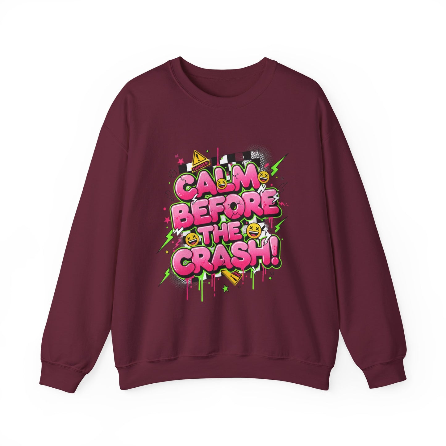 Calm Before the Crash Crewneck Sweatshirt | neon graffiti, meltdown streetwear