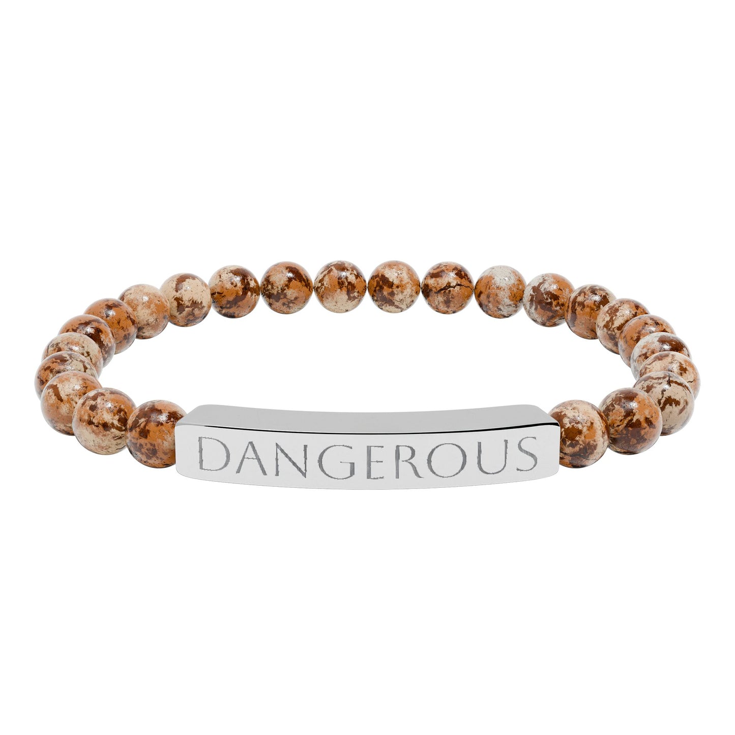 Natural Stone Stretch Bar Bracelet — "Dangerous" Engraved