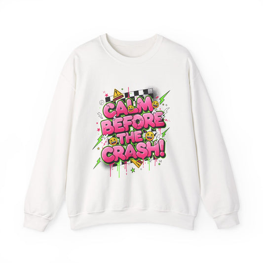Calm Before the Crash Crewneck Sweatshirt | neon graffiti, meltdown streetwear