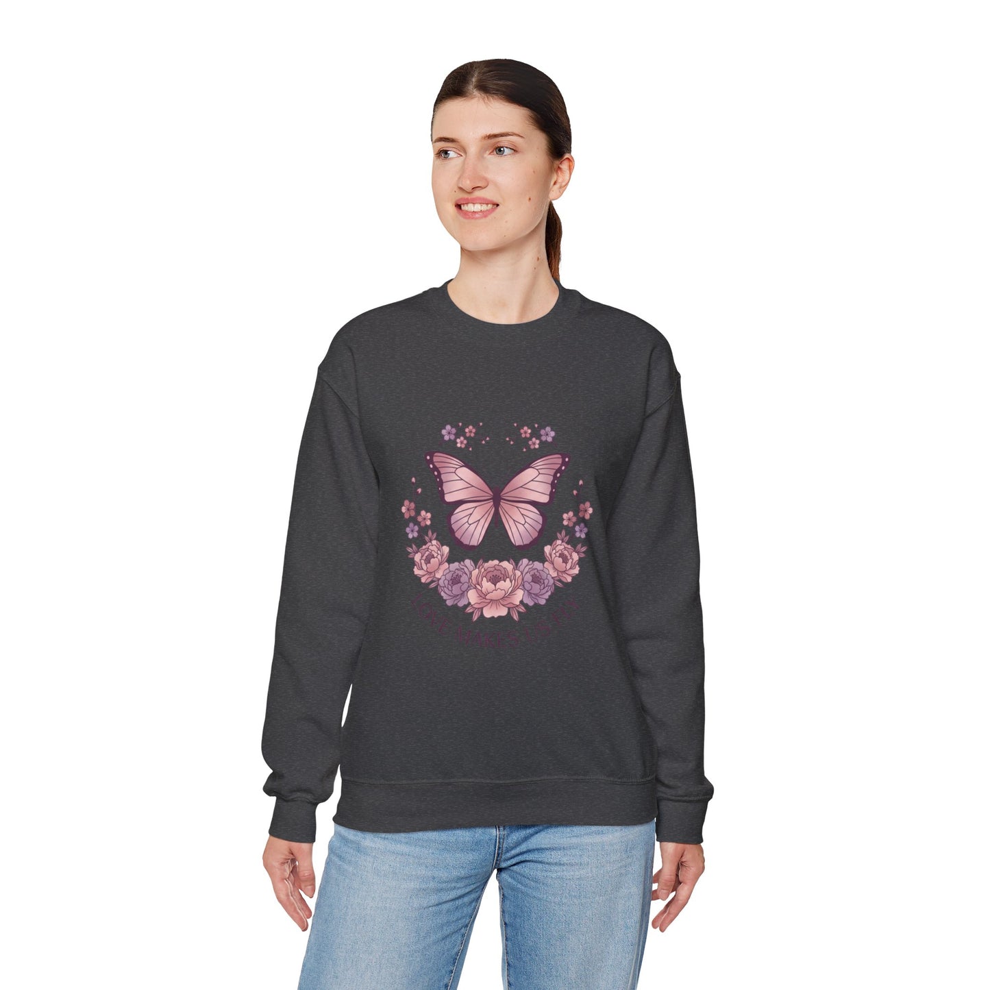 Love Makes Us Fly Butterfly & Flower Sweatshirt