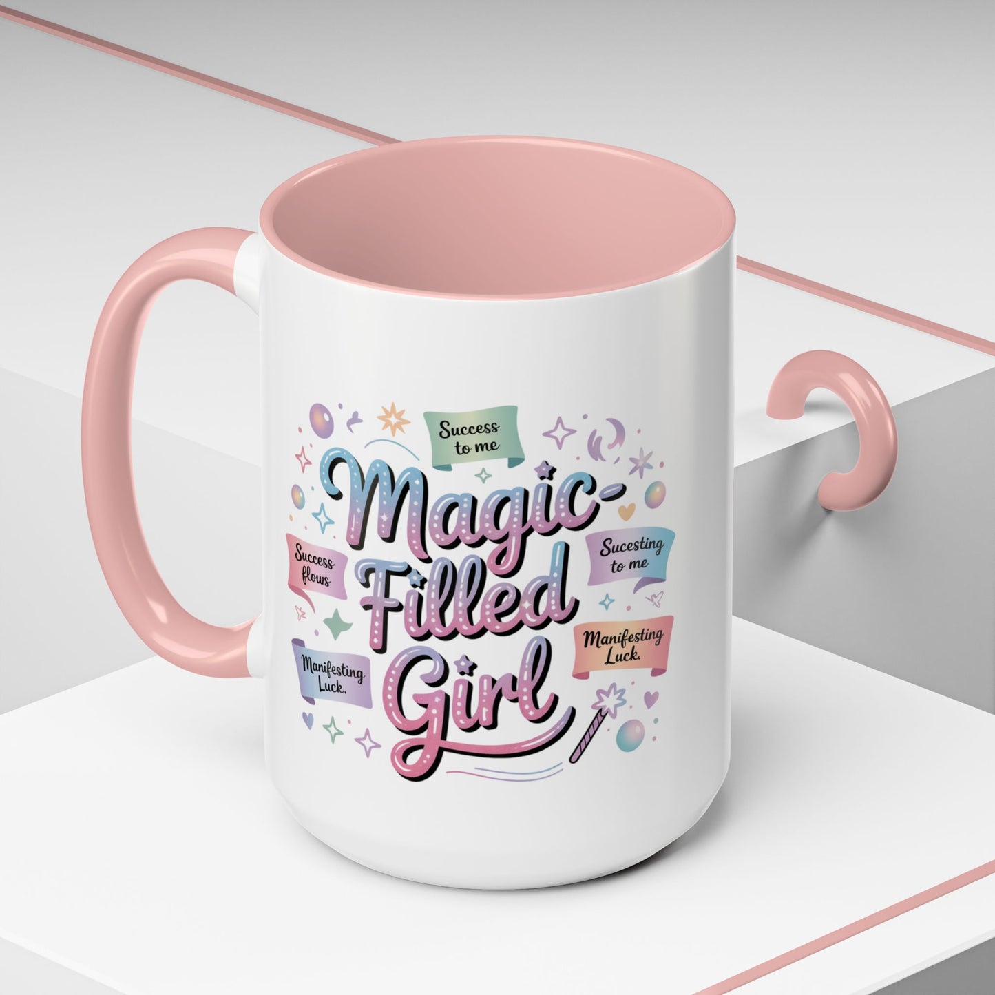 -Filled Girl Accent Coffee Mug — Inspirational Pink Pastel 11/15oz