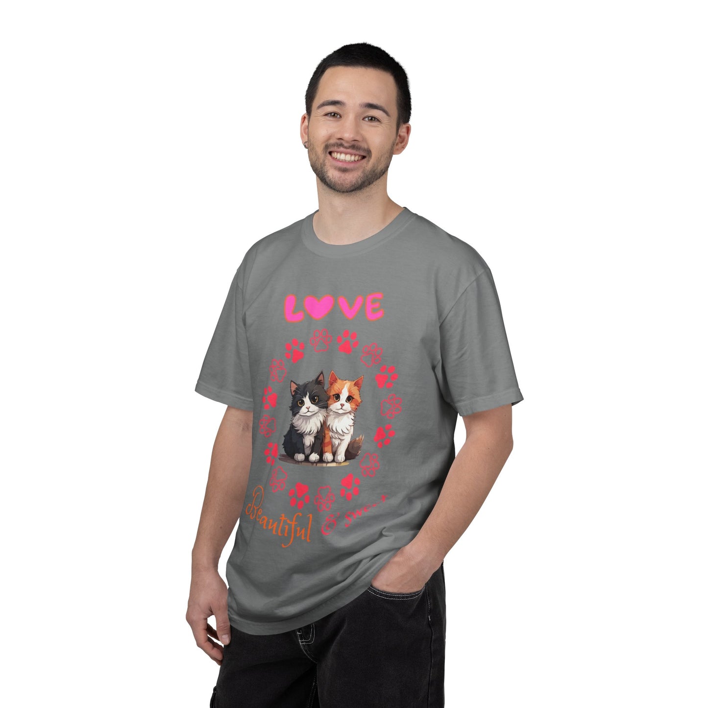 Love Kittens T-Shirt — "Beautiful & Sweet" Cat Paw Graphic Tee