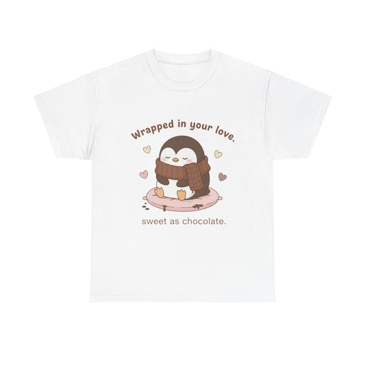 Penguin 'Wrapped in Your Love' Tee — Cute Valentine Chocolate Shirt