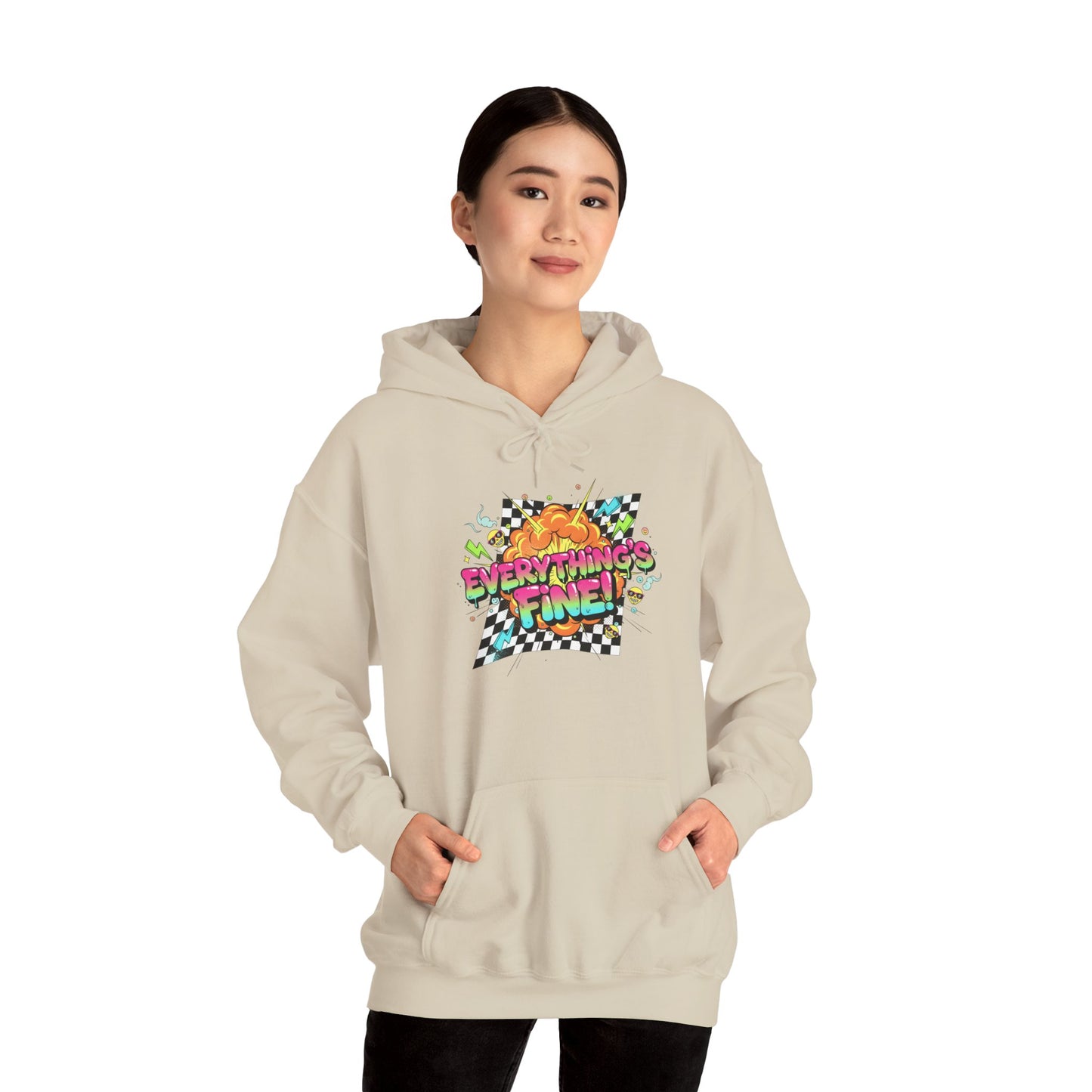Crash Out Meltdown Graphic Hoodie | neon checkerboard, skate graffiti