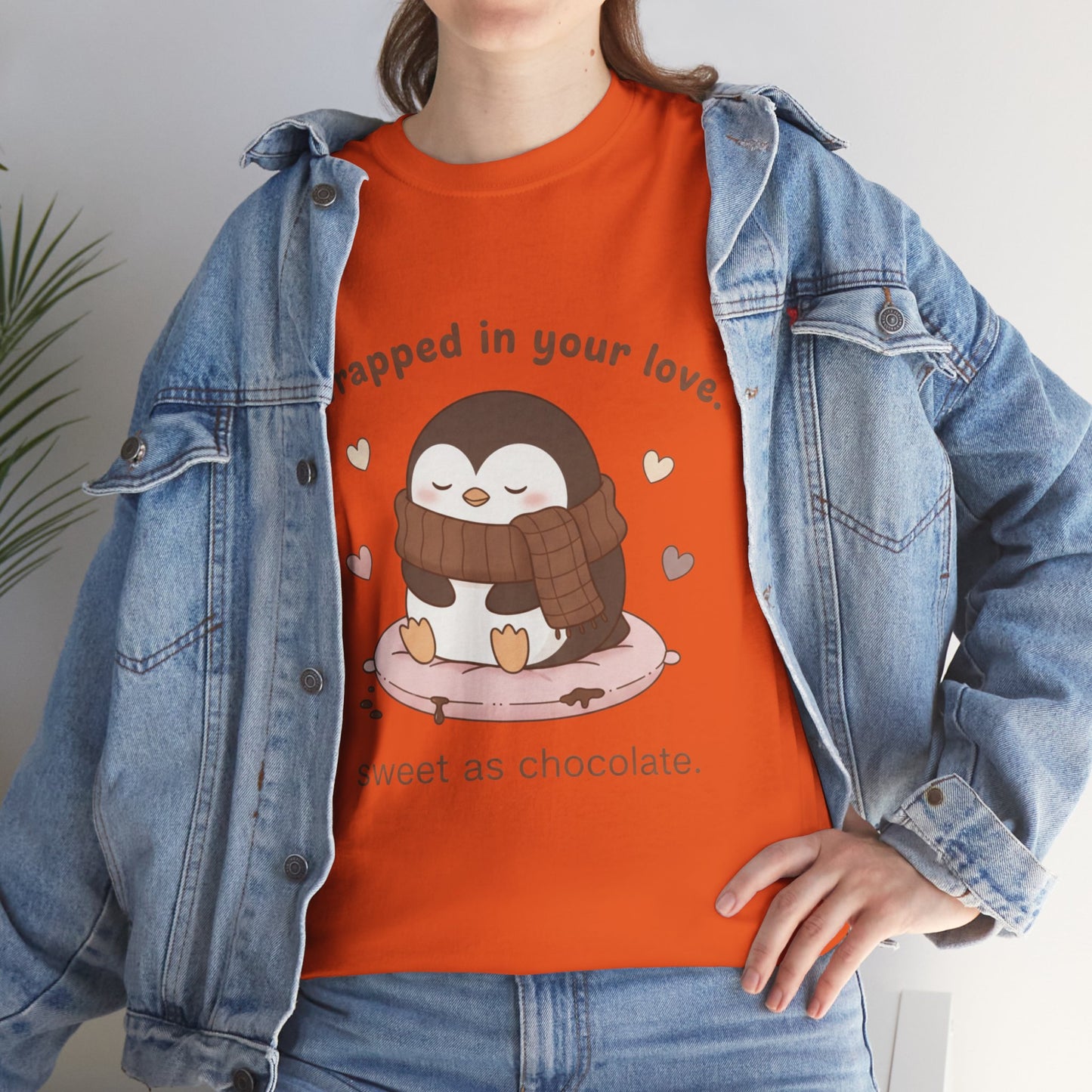 Penguin 'Wrapped in Your Love' Tee — Cute Valentine Chocolate Shirt