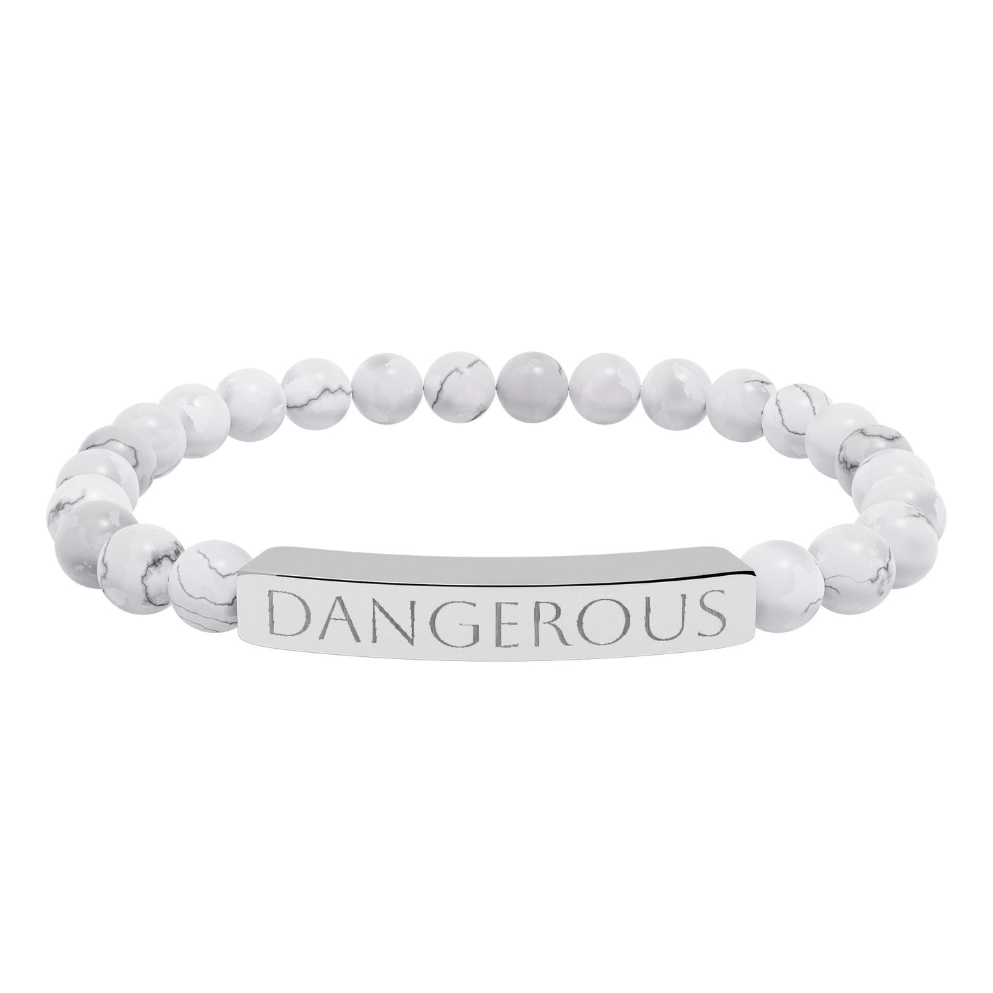 Natural Stone Stretch Bar Bracelet — "Dangerous" Engraved