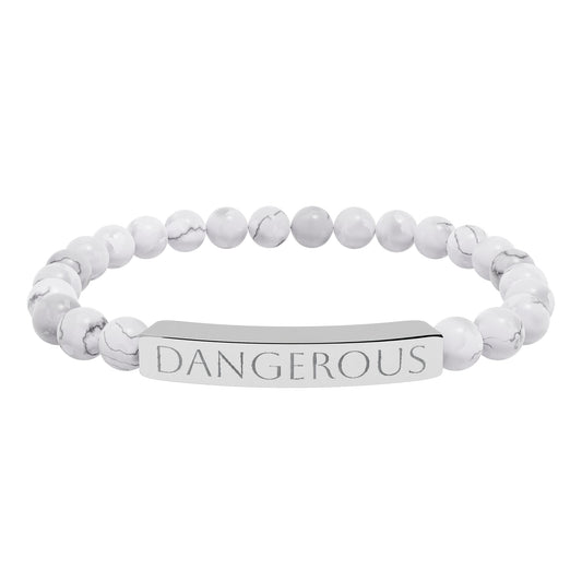 Natural Stone Stretch Bar Bracelet — "Dangerous" Engraved