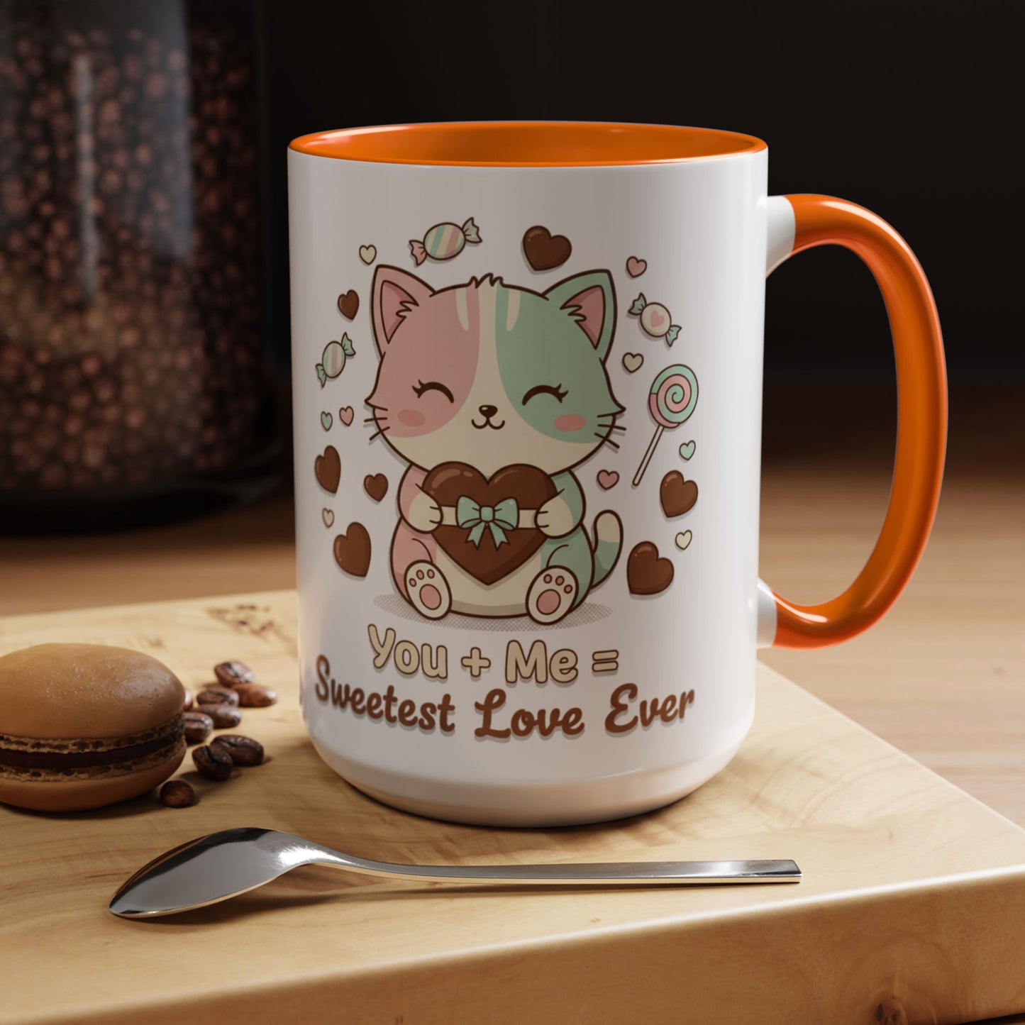 Sweetest Love Ever Accent Coffee Mug — "You + me = sweetest love ever" (11/15 oz)