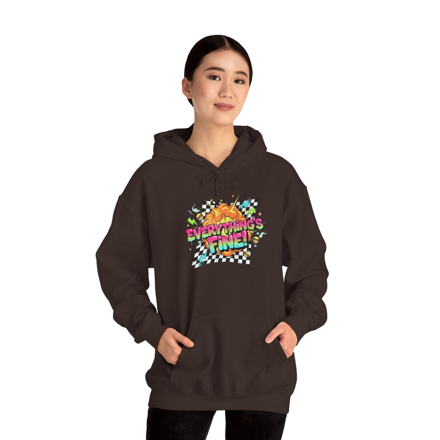 Crash Out Meltdown Graphic Hoodie | neon checkerboard, skate graffiti