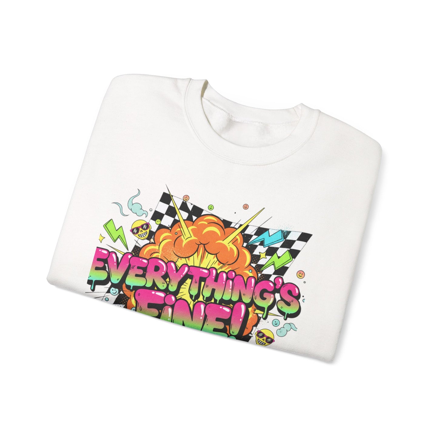 Everything’s Fine! Crewneck Sweatshirt | neon graffiti, meltdown design
