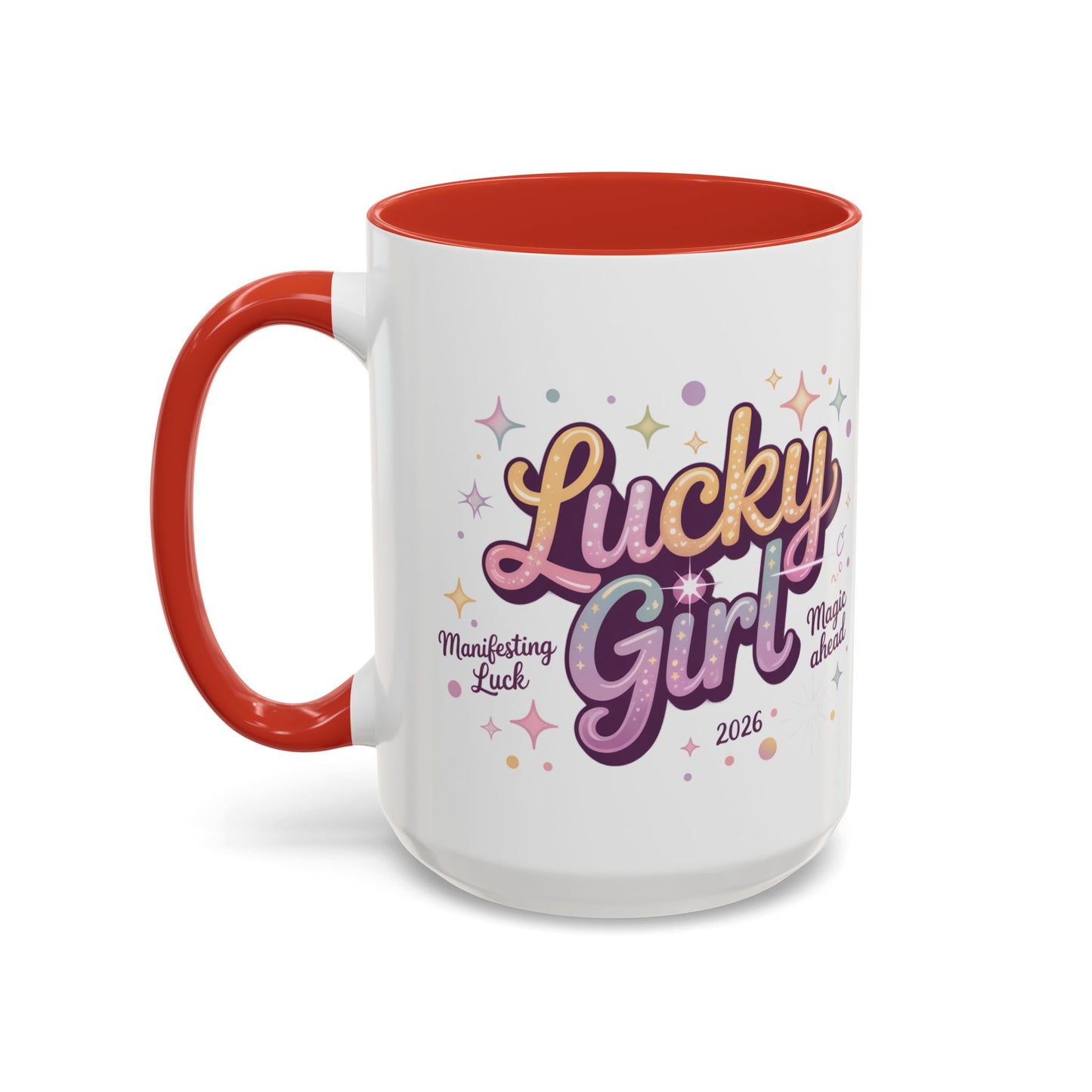 Lucky Girl Accent Coffee Mug — Cute Retro Sparkle Design (11/15oz)