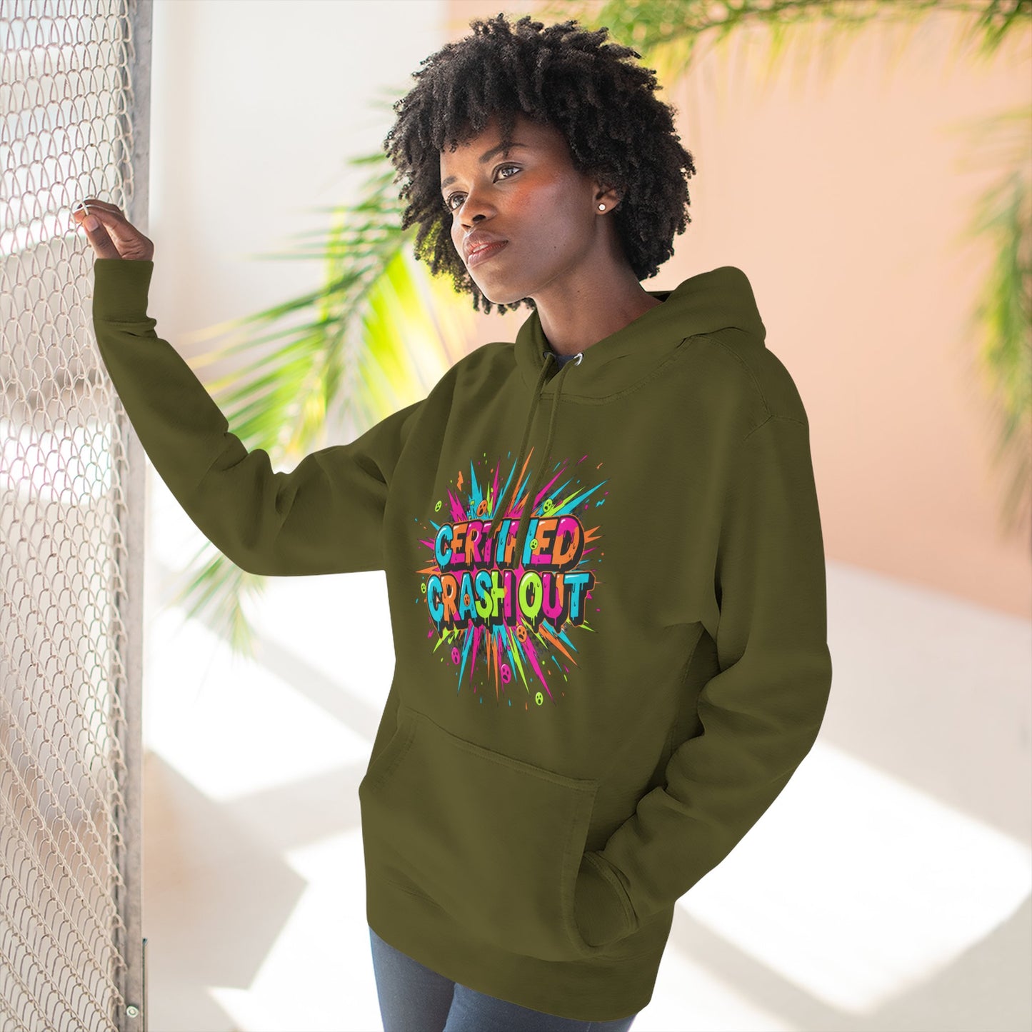 Certified Crash Out Hoodie — Colorful Splash Graphic Fleece Hooded Sweatshirt