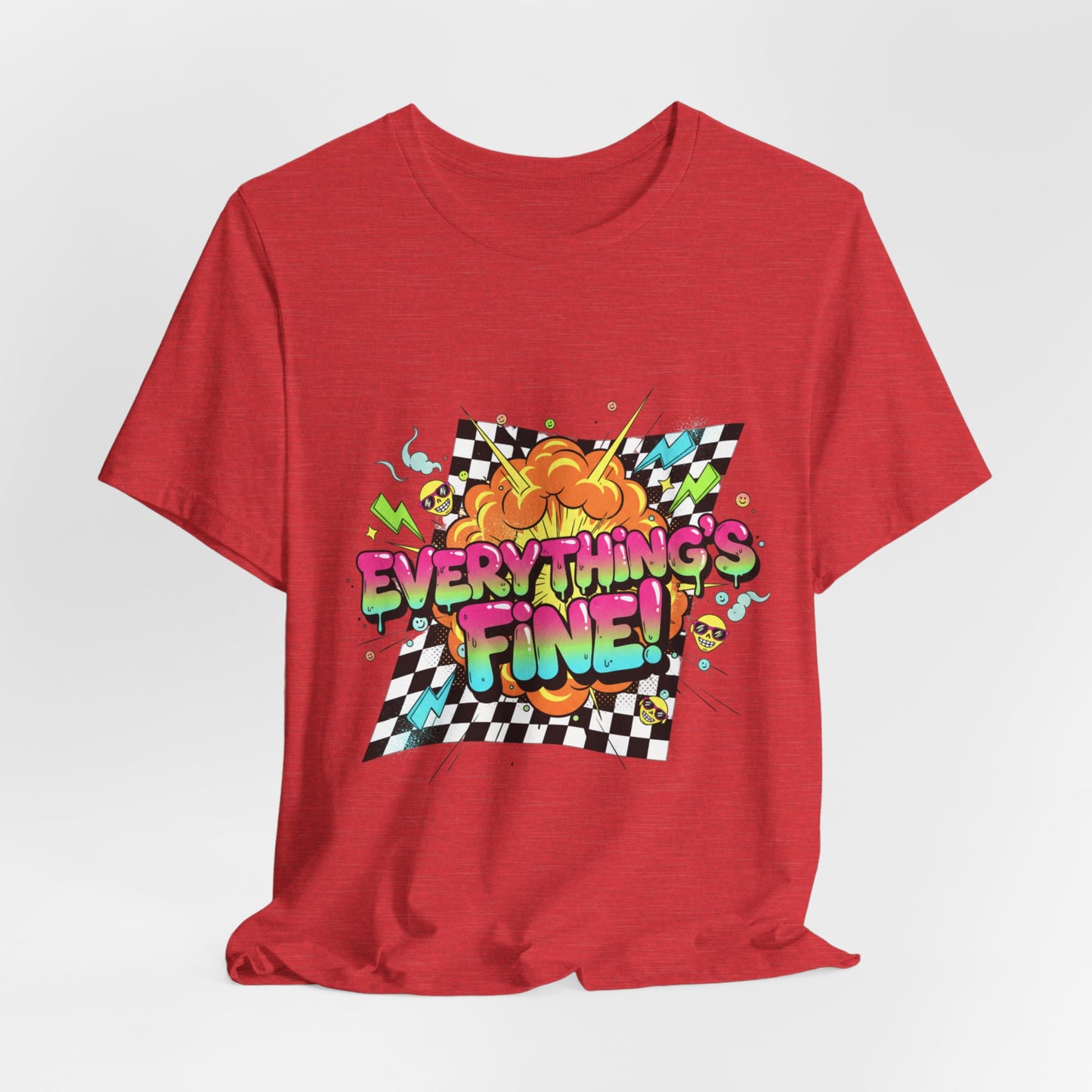 Everything's Fine Tee | crash out meltdown shirt, neon graffiti checkerboard