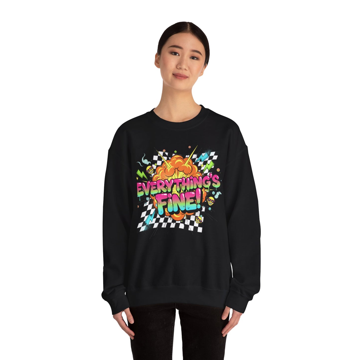 Everything’s Fine! Crewneck Sweatshirt | neon graffiti, meltdown design