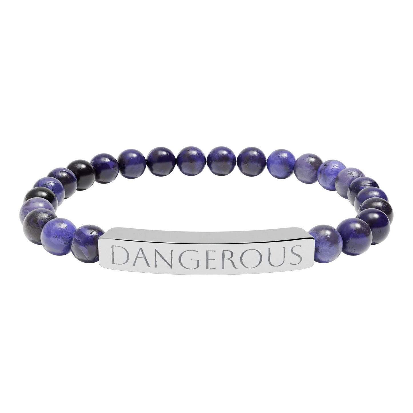 Natural Stone Stretch Bar Bracelet — "Dangerous" Engraved