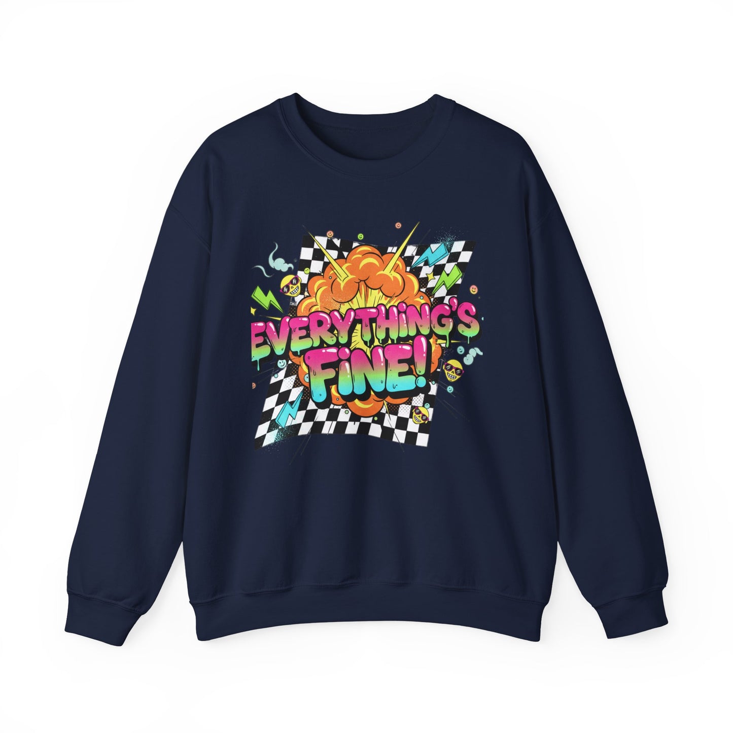 Everything’s Fine! Crewneck Sweatshirt | neon graffiti, meltdown design