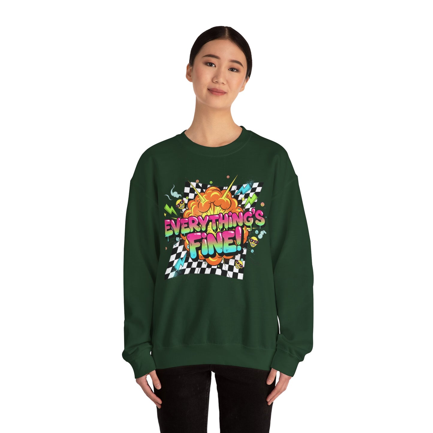 Everything’s Fine! Crewneck Sweatshirt | neon graffiti, meltdown design