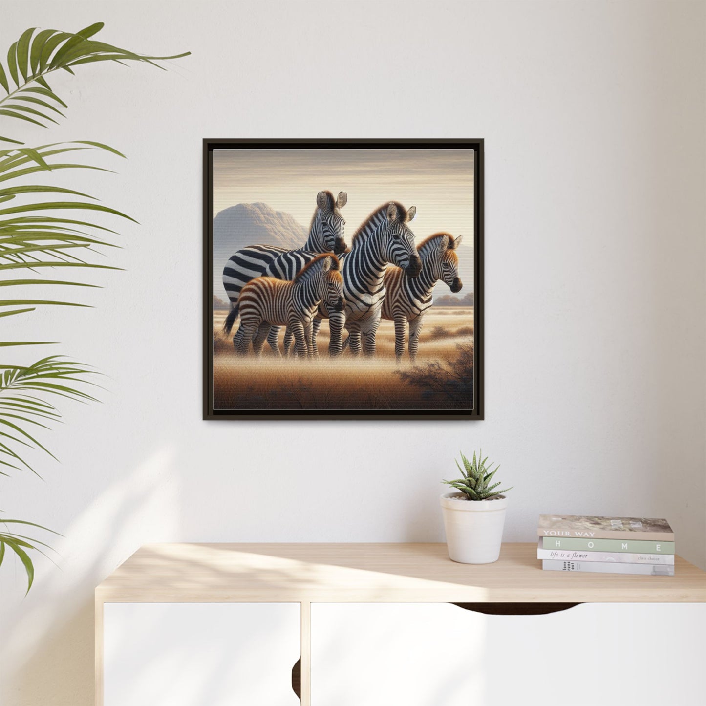 Zebra Family Matte Canvas Framed Wall Art —