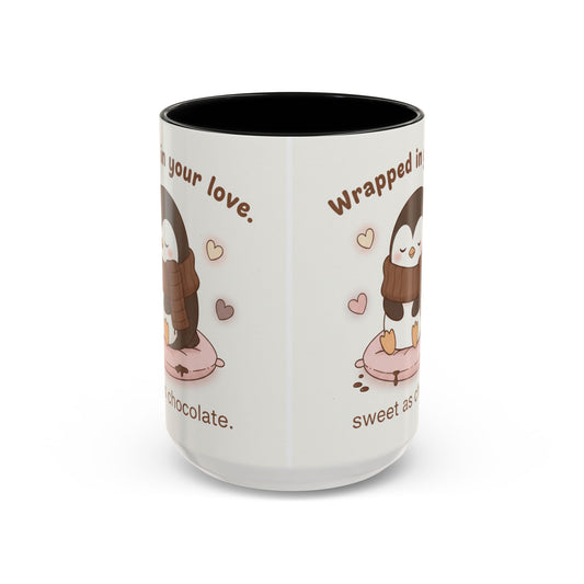 Penguin Wrapped in Your Love Accent Coffee Mug — Cute Romantic Penguin Gift (11/15 oz)
