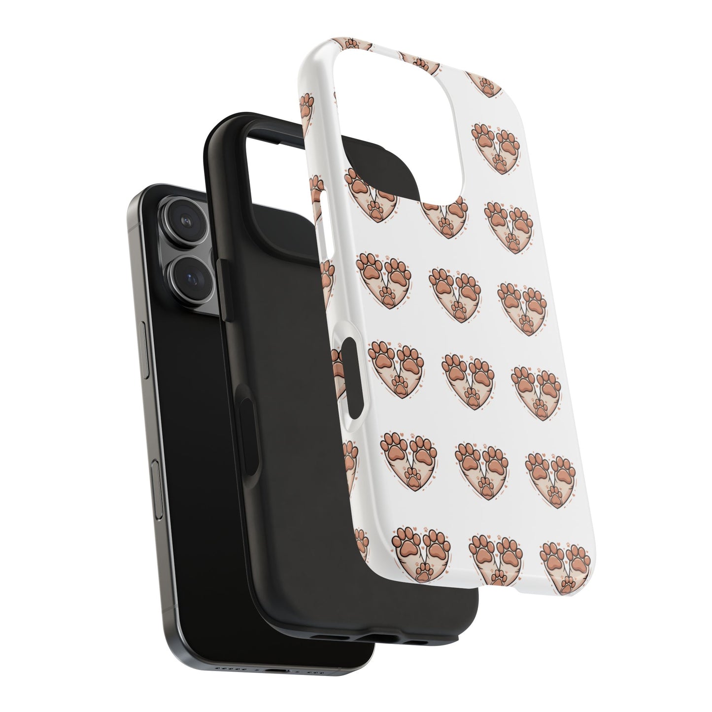 Paw Heart Tough Phone Case — Cute Cat & Dog Paw Print Pattern